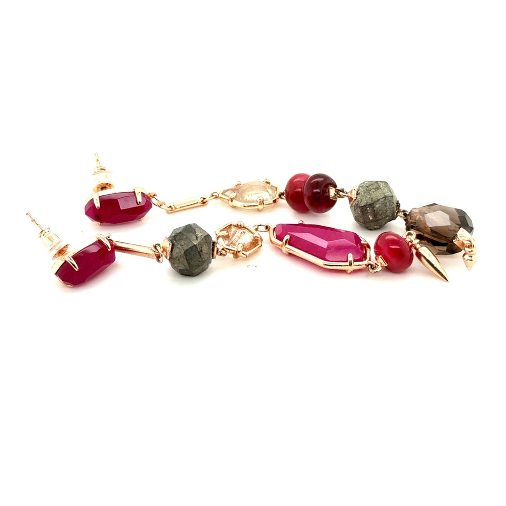 Kendra Scott Multi Stone Linear Drop Earrings Rose Gold Pink Smoky Quartz Pyrite